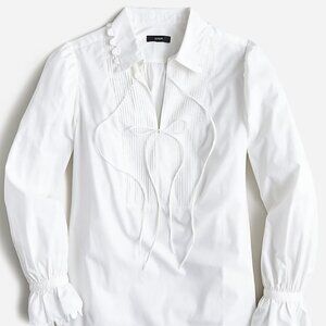 J. Crew Scalloped Cotton Poplin Popover Tie-Front Top